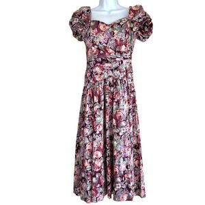 Vintage Laura Ashley Floral Midi‎ Dress Puff Sleeve Size 10 Romantic Cottage